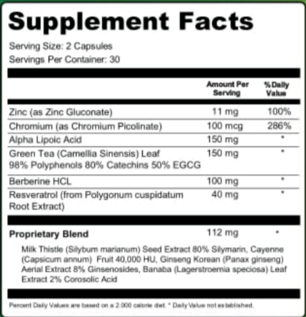Supplement Facts of Claritox Pro